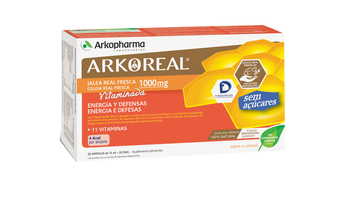 Arkoreal Geleia Real Vitaminas Laranja sem Açúcar 20amp