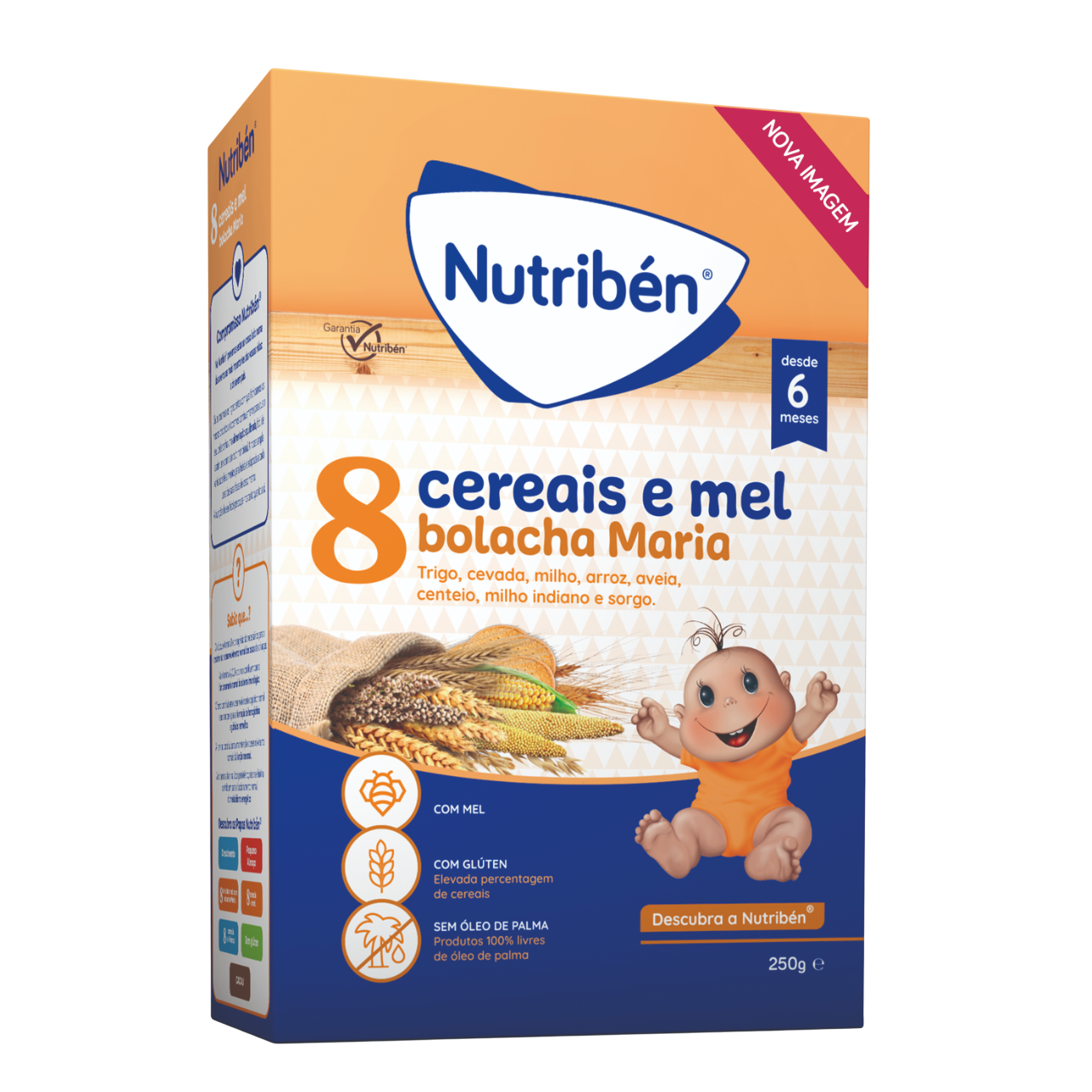Nutribén Papa Não Láctea 8 Cereais e Mel Bolacha Maria 250g +6M