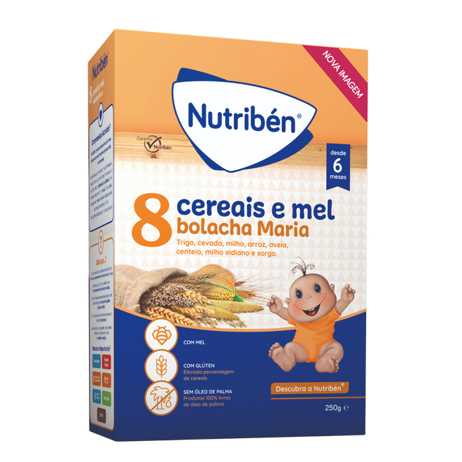 Nutribén Papa Não Láctea 8 Cereais e Mel Bolacha Maria 250g +6M