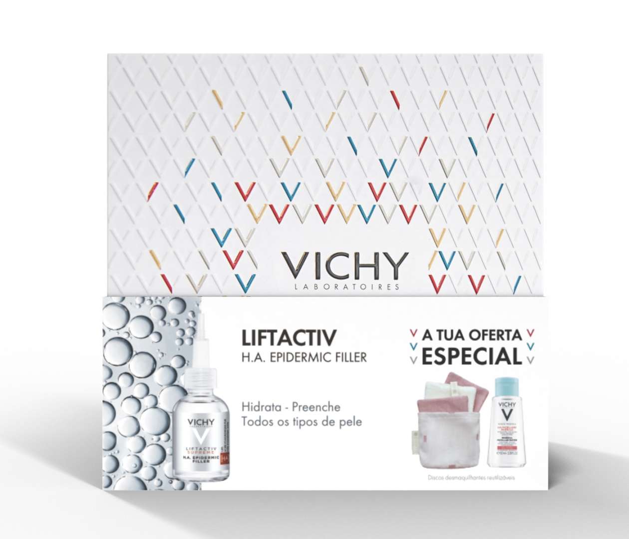 Vichy Liftactiv Supreme H.A. Epidermic Filler Sérum 30 ml com oferta de Água Micelar Pele Sensível 100 ml + Discos Desmaquilhantes