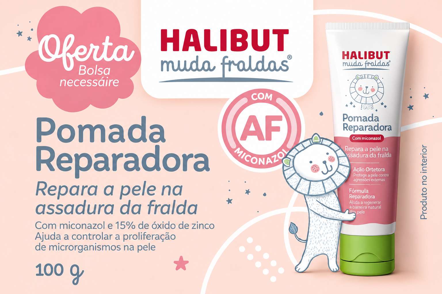 HALIBUT Muda Fraldas Pomada Reparadora 100g | Pack com Bolsa Oferta