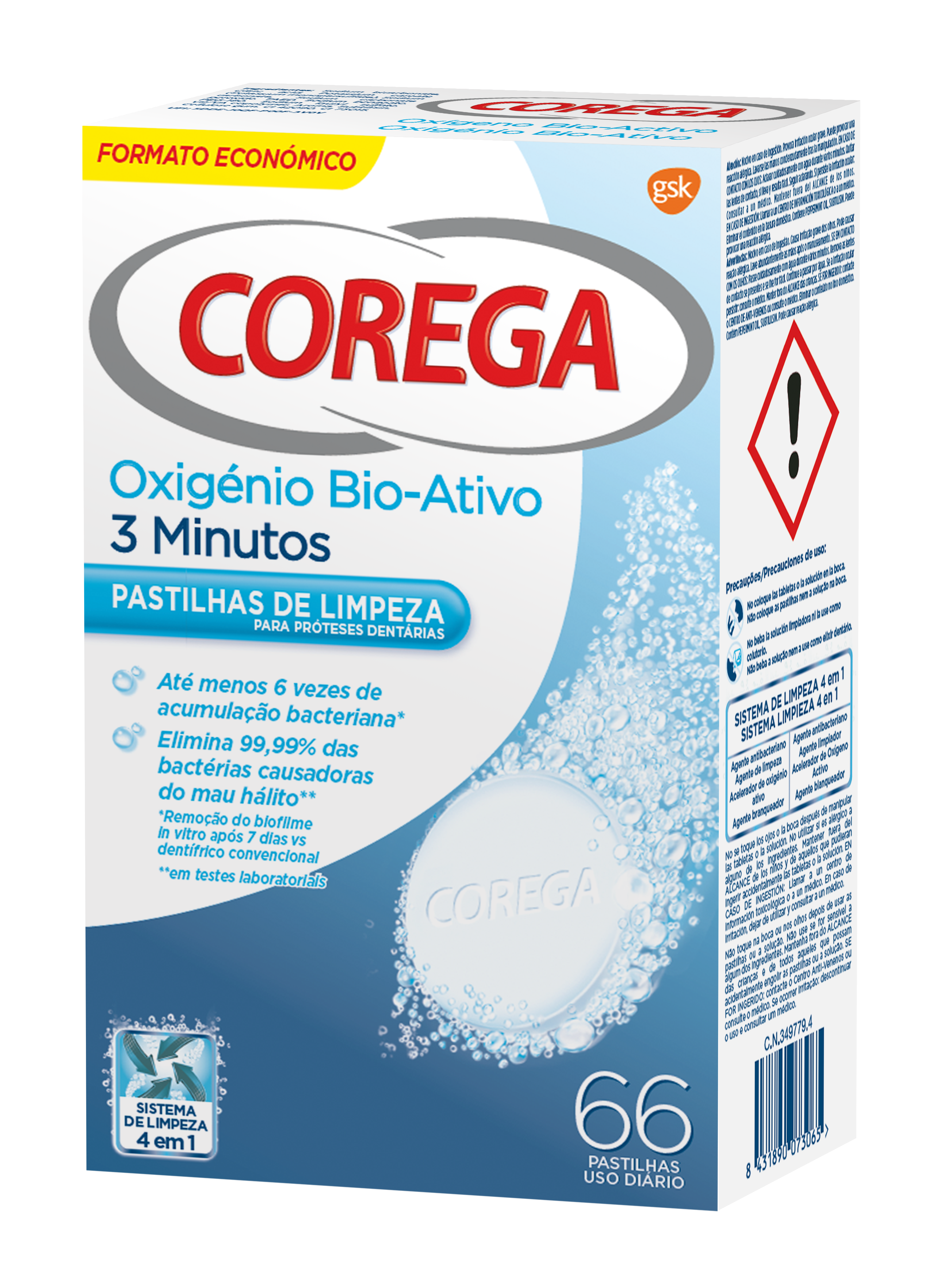 Corega Oxigénio Bio-ativo Pastilha Limpeza Prótese Dentes, 66Unidade(s)