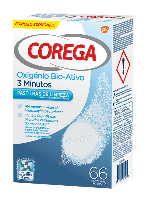 Corega Oxigénio Bio-ativo Pastilha Limpeza Prótese Dentes, 66Unidade(s)