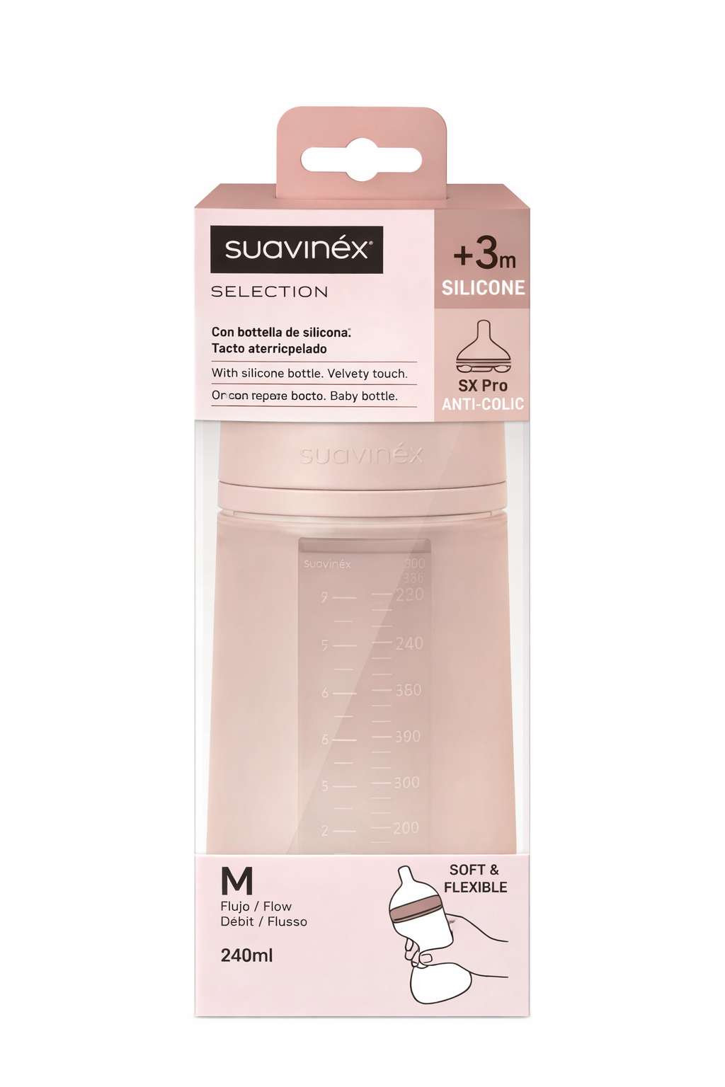 Suavinex Selection Colour Essence Biberão Soft Silicone 240ml +3M
