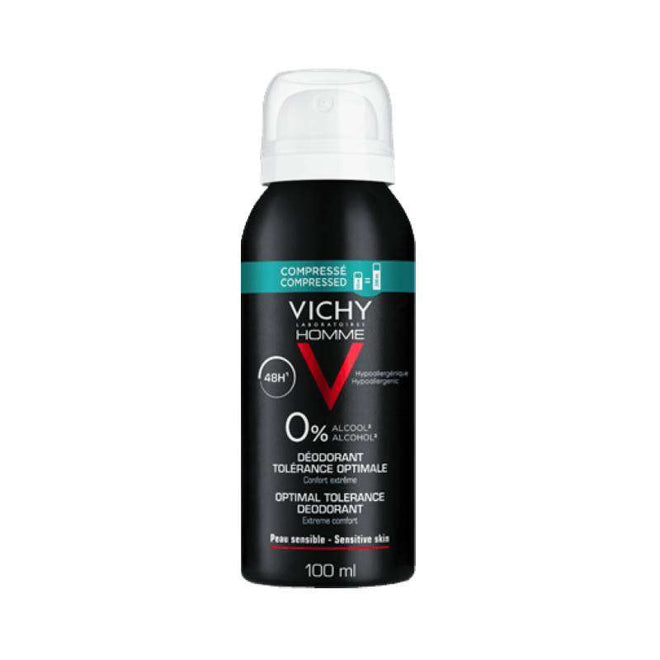 Vichy Homme Desodorizante 48h tolerância ótima para pele sensível, Recipiente pressurizado 100ml